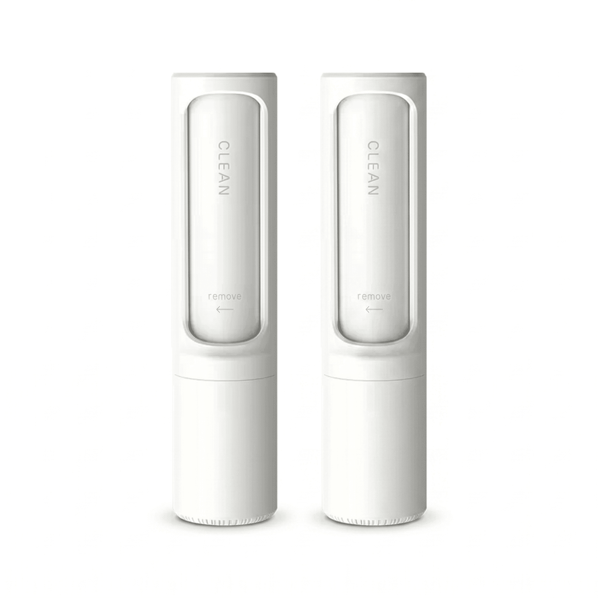 Two white cylindrical cleaning devices with 'CLEAN' text on a white background